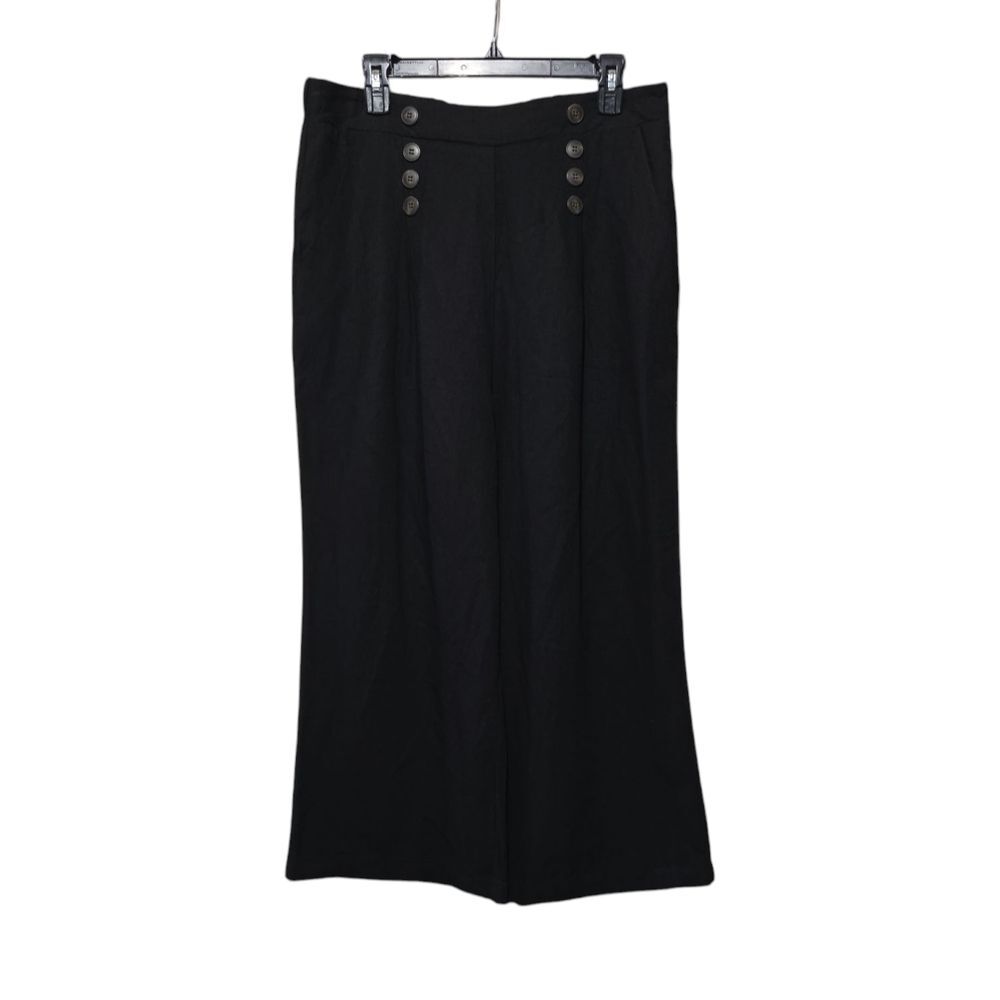 NWT Ci Sono Black Linen Blend Wide-Leg Cropped Trousers with Button Detail XL